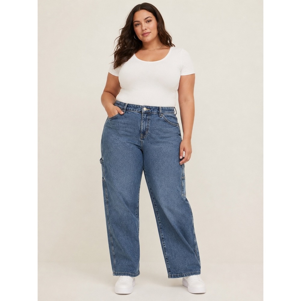 Torrid High-Rise Carpenter Classic Denim Jeans Medium Wash Blue Size 12R Utility